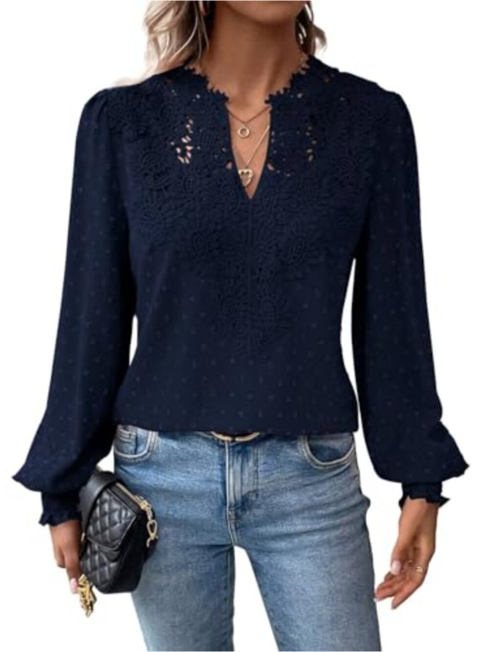 Women's Boho Flowy V-Neck Tunic Long Sleeve Blouse with Ruffled Cuffs